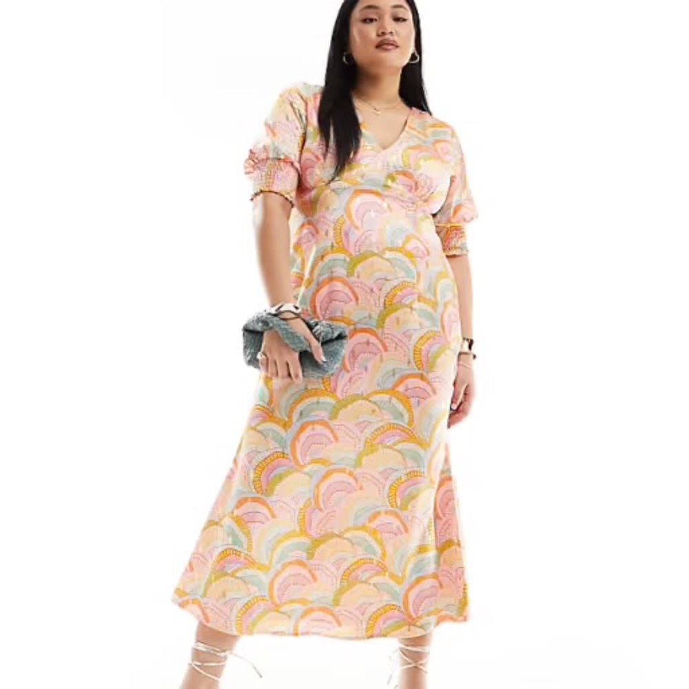 NWOT Never Fully Dressed Midaxi Dress Rainbow Metallic Size 14